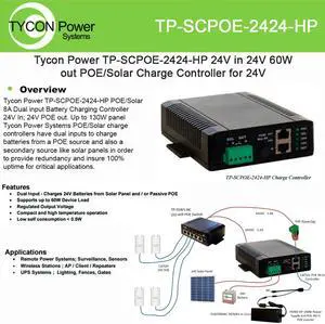 Tycon Power TP-SCPOE-2424-HP POE/Solar Dual Input 24V 60W Battery Charge Control