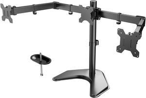 HUANUO Triple Monitor Stand - Free Standing Fully Adjustable Monitor Desk Mount - Tilts, Swivels, Rotates - Fits 3 LCD LED OLED Screens 13-24 Inches in Size, Each Arm Holds up to 22lbs