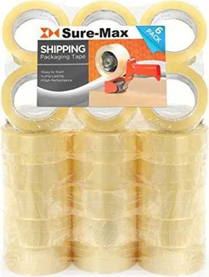 Sure-Max Premium Carton Packing Tape 1.8 mil 330 Feet (110 yards) - Clear - 1 Case (36 Rolls Total)