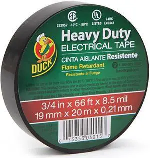 Duck Brand 393120 Heavy Duty Electrical Tape, 0.75-Inch x 66-Feet, Single Wrapped Roll, Black