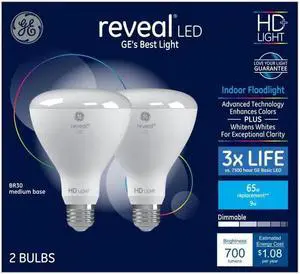 GE Reveal HD 65-Watt EQ LED Br30 Color-enhancing Dimmable Flood Light GE Reveal HD 65-Watt EQ LED Br30 Color-enhancing Dimmable Flood Light