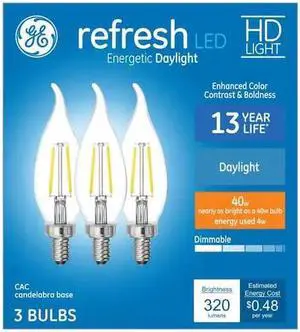 GE refresh LED 40 watt equivalent CA11 Daylight Dimmable Candle Light Bulb (3 pack) GE refresh LED 40 watt equivalent CA11 Daylight Dimmable Candle Light Bulb (3 pack)
