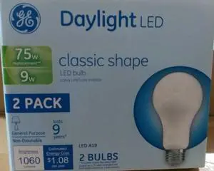 GE Daylight LED 75 watt equivalent A19 LED light bulb (2 pack) GE Daylight LED 75 watt equivalent A19 LED light bulb (2 pack)