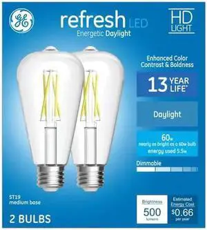 GE refresh LED Vintage 60 watt equivalent Daylight Dimmable Decorative light bulb (2 pack) GE refresh LED Vintage 60 watt equivalent Daylight Dimmable Decorative light bulb (2 pack)