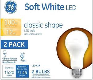 GE Lighting A19 LED E26 (Medium) 2 pack, 100w replacement 1520 lumens Soft White