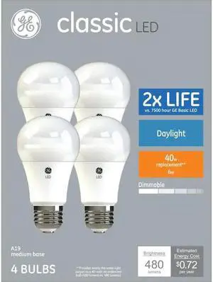 GE classic LED 40 watt equivalent A19 Daylight Dimmable LED Bulb (4 pack)