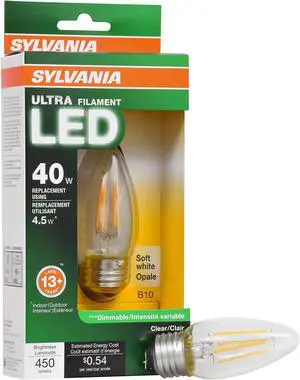 (5 pack) Sylvania 79518 LED Decorative Light bulb, Soft White, B10 shape, 40 watt replacement, 450 lumens