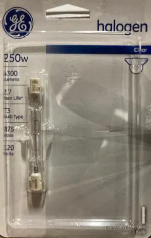 GE Lighting 22121 Halogen Bulb, 250-Watt, 4300-Lumen, Tubular T3 Shape, Recessed Single Contact R7s Base, 1-Pack