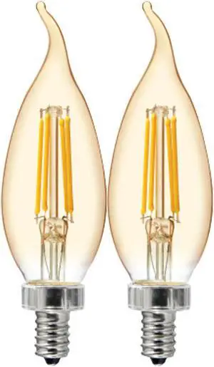 GE Lighting 36548 Amber Glass Light Bulb Dimmable LED Vintage Style Decorative 5.5 (60-Watt Replacement), 400-Lumen Candelabra Base Bent Tip, 2 Count GE Lighting 36548 Amber Glass Light Bulb Dimmable LED Vintage Style Decorative 5.5 (60-Watt Replacement), 400-Lumen Candelabra Base Bent Tip, 2 Count