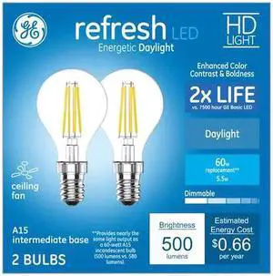 GE refresh 60 watt equivalent A15 Daylight Dimmable LED Light Bulb (2 Pack) GE refresh 60 watt equivalent A15 Daylight Dimmable LED Light Bulb (2 Pack)