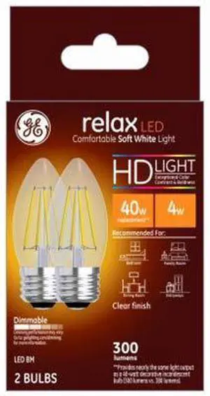 Relax HD Decorative LED Light Bulbs, Soft White, Clear, 300 Lumens, 4-Watts, 2-Pk. Relax HD Decorative LED Light Bulbs, Soft White, Clear, 300 Lumens, 4-Watts, 2-Pk.