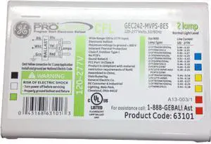 GE 63101 GEC242-MVPS-BES High frequency electronic ballasts for 2 or 1 CFL lamps