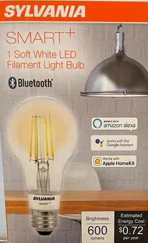 (4 pack)Sylvania Smart+ Bluetooth Clear Filament White A19 LED Bulb, Compatible with Alexa, Apple HomeKit and Google Assistant