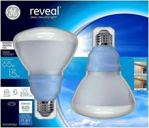 (2 pack) GE 84319 reveal Energy Saving CFL 65 watt equivalent, 620 lumens Indoor Flood Light