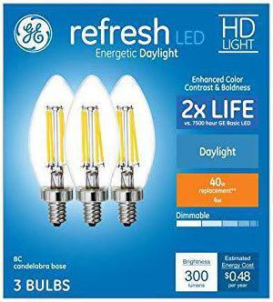 GE Refresh 3-Pack 40 W Equivalent Dimmable Daylight B11 LED Light Fixture Light Bulbs Candelabra Light Bulb