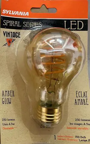 (4 pack) Sylvania LED Vintage Spiral A19 Amber Glow 250 lumen Dimmable LED bulb