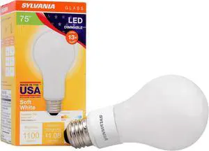 (pack of 4) SYLVANIA 40276, Soft White 75 Watt Equivalent, A21 LED Light Bulbs, Dimmable, Energy Star Rated, Color 2700K, Made in The USA with US and Global Parts