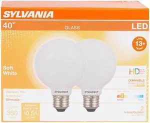 Sylvania LED G25 Glass Globe 40 watt equivalent Soft White Dimmable (2pack)