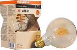 (6 bulbs) Sylvania LED Vintage Globe Spiral Filament G25 Light Bulb, Efficient 4.5W, Medium Base, Dimmable 2175K Amber Glow