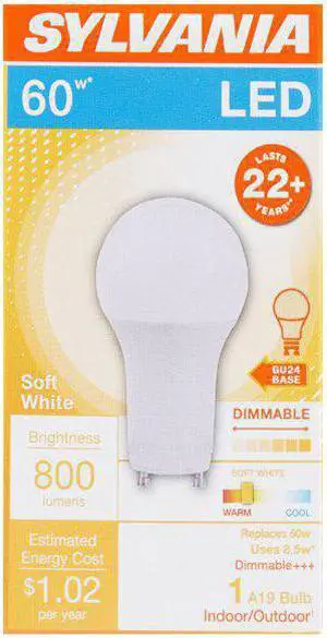 (6 bulbs) Sylvania LED 8.5 watt A19 Dimmable Light Bulb GU24 base 2700K Soft White Indoor/Outdoor 60 watt equivalent