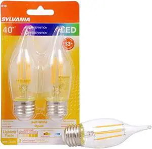 (12 bulbs) SYLVANIA B10 High-Definition LED Light Bulb, 40 watt Equivalent, 13 Year, Bent Tip, Medium Base, 320 Lumens, 2700K, Soft White, Clear