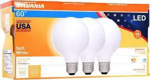 SYLVANIA 40363, Soft White 60 Watt Equivalent, G25 LED Light Bulbs, Dimmable, Color 2700K, Made in The USA with US and Global Parts, 3 Pack
