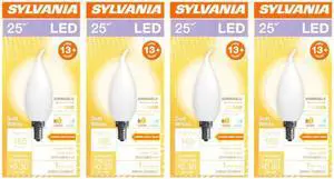 (4 bulbs) Sylvania LED Frosted B10, Candelabra base, 25 watt equivalent, Dimmable, Soft White, 165 lumen LED Light Bulb