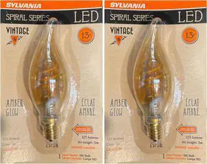 (2 bulbs) Sylvania Vintage LED B10 Bulb, Spiral Filament, 125 lumens, Amber Glow, 3 watts, Dimmable, Candelabra base LED Light Bulb