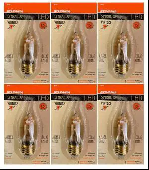 (6 bulbs) Sylvania 40502 Vintage LED, B10 Candle Flame, Dimmable, 2200K, Spiral Filament, Amber Glow, 125 lumens LED light bulb
