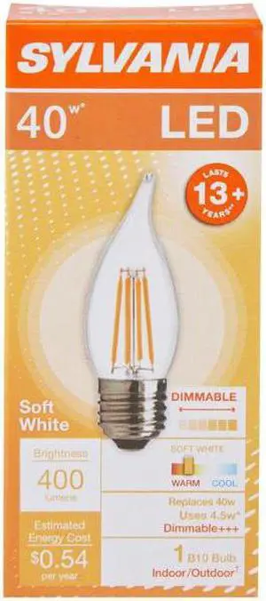 (12 bulbs) Sylvania LED Chandelier Light Bulb, B10, Medium Base, 40 watt equivalent, Dimmable, Soft White LED Light Bulb