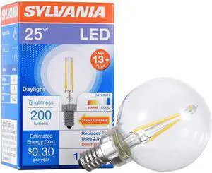 (8 bulbs) Sylvania LED G16.5 Globe, 25 watt equivalent, Daylight, Dimmable, Indoor Outdoor, Candelabra base LED Light Bulb