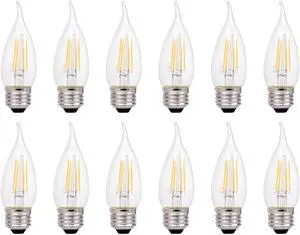 (12 bulbs) Sylvania Candle Flame B10 LED 40 watt equivalent, Bent Tip, Dimmable, 2700K Soft White, Filament LED Light Bulb