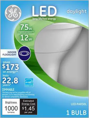 GE Lighting 96852 Dimmable LED 12-watt (75-watt Replacement), 1000-Lumen PAR30 Light Bulb with Medium Base, Daylight, 1-Pack