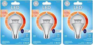 (3 bulbs) GE 36776 Decorative Ceiling Fan LED 4 WATT (40W equivalent) Daylight Bulb, A15, Candelabra base, Dimmable, 300 lumen LED Light Bulb (3 bulbs) GE 36776 Decorative Ceiling Fan LED 4 WATT (40W equivalent) Daylight Bulb, A15, Candelabra base, Dimmable, 300 lumen LED Light Bulb