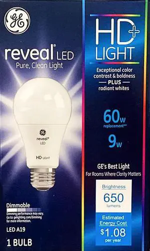 (3 bulbs) GE reveal LED A19 Light Bulb, 60 watt replacement, 650 lumens, GE's Best Light, Dimmable LED Light Bulb (3 bulbs) GE reveal LED A19 Light Bulb, 60 watt replacement, 650 lumens, GE's Best Light, Dimmable LED Light Bulb