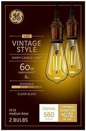 (6 pack) GE Vintage LED 60 watt equivalent Dimmable Clear Glass warm candle light ST19 Vintage LED Light Bulb (6 pack) GE Vintage LED 60 watt equivalent Dimmable Clear Glass warm candle light ST19 Vintage LED Light Bulb