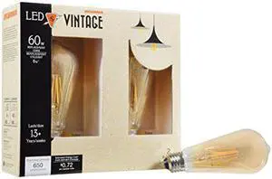 (2 bulbs) Sylvania ST19 Vintage LED 60 watt replacement using only 6 watts,  Antique Amber Glow, 650 lumens, LED light bulb