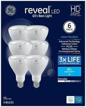 GE reveal LED 65 Watt equivalent Br30 Color-enhancing Dimmable Flood Light LED Light Bulb (6-Pack) GE reveal LED 65 Watt equivalent Br30 Color-enhancing Dimmable Flood Light LED Light Bulb (6-Pack)