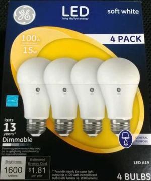 GE LED 100 watt A19 soft white Dimmable light bulbs (4 pack)