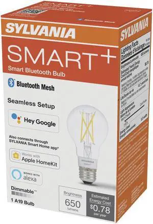 Sylvania Smart+ LED Smart Bluetooth A19 light Bulb, Seamless Setup, Works with Google, alexa, AppleHomeKit, No hub required, 2700K, LED bulb