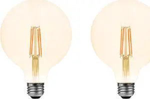 LEDVANCE Sylvania LED Vintage Filament G30 Globe Light Bulb, 60W = 6.5W, Medium Base, Dimmable, Amber Glow - 2 Pack (40191)