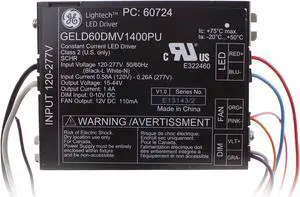 GE GELD60DMV1400PU 60724 Constant Current Led Driver, 120/277V, 15-44V, 1.4A