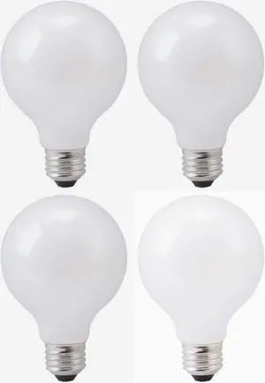(4 bulbs) GE basic LED G25 Frosted Globe, 60 watt equivalent, soft white, 500 lumens, medium base, Dimmable, HD light (4 bulbs) GE basic LED G25 Frosted Globe, 60 watt equivalent, soft white, 500 lumens, medium base, Dimmable, HD light