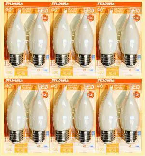(12 bulbs) Sylvania 40527 LED Bent Tip Candle Flame, Frosted, B10 Dimmable, Soft White, Medium Base, 40 watt equivalent, LED Light Bulb (12 bulbs) Sylvania 40527 LED Bent Tip Candle Flame, Frosted, B10 Dimmable, Soft White, Medium Base, 40 watt equivalent, LED Light Bulb