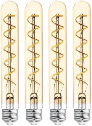 (case of 4) GE 36725 Vintage Style LED Light Bulb, 60 watt equivalent, amber finish, T9 shape, Edison Style, Dimmable, Meandering Spiral filament