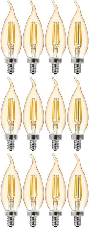 (12 bulbs) GE Vintage Amber Glass LED Chandelier Bulb, Candelabra base, 60 watt equivalent, 400 lumens, Dimmable Decoractive LED bulb