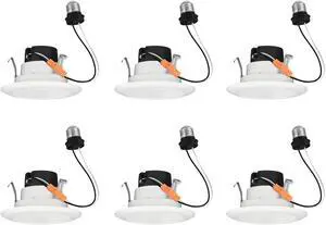 (case of 6) Hubbell Prescolite LED Downlight Retrofit Kit, 4 inch round, 4000K, 600 lumens, 9.5 watt, Dimmable Downlight Recessed Light, White trim