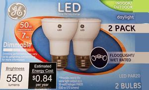(2 bulbs) GE 96844 Indoor Outdoor LED Par20 Floodlight wet rated, 550 lumens, Dimmable