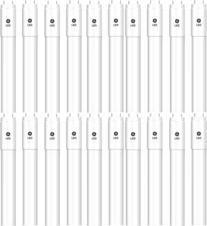(case of 20) GE 93099520 LED Tube Plug and Play Easy Replacement for 48 inch T8 Fluorescent, 18 watts, glass tube, 4ft, 4000K Daylight, requires compatible LFL ballast