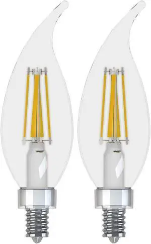 GE Lighting 31384 Clear Finish Light Bulb Relax HD Dimmable LED Decorative 4 (40-Watt Replacement), 300-Lumen Candelabra Base Bent Tip, 2-Pack, Soft White, 2